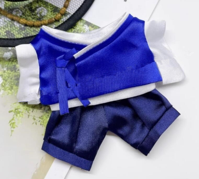 Handmade Boy Labubu Hanbok Doll Costumes Traditional Korean Clothing Blue Top and Pants