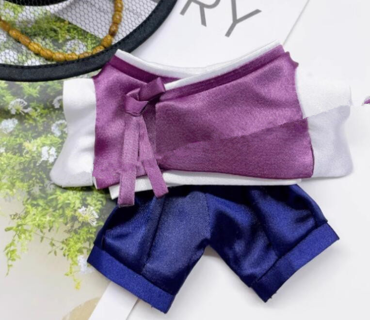 Handmade Boy Labubu Hanbok Doll Costumes Traditional Korean Clothing Purple Top and Blue Pants