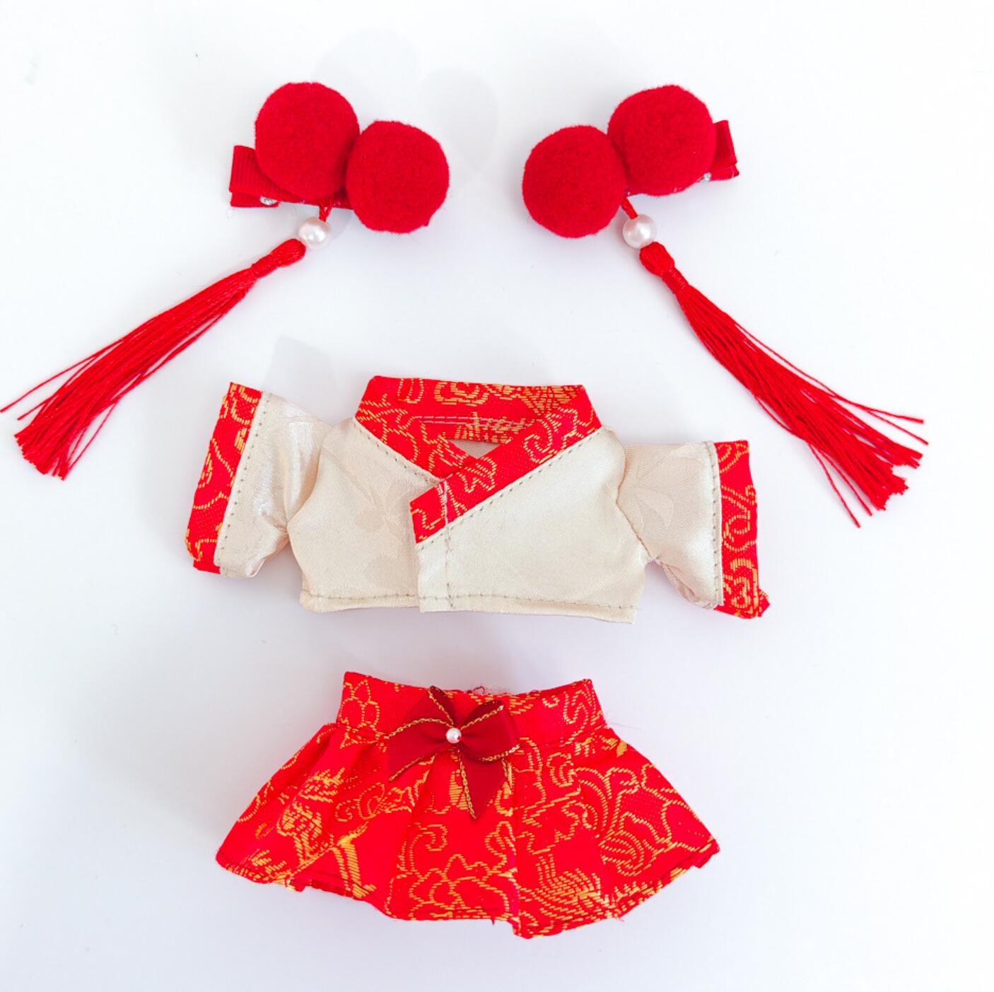 Handmade Labubu Tang Suit Doll Costumes Traditional Chinese Style Girl Clothing and Headpieces