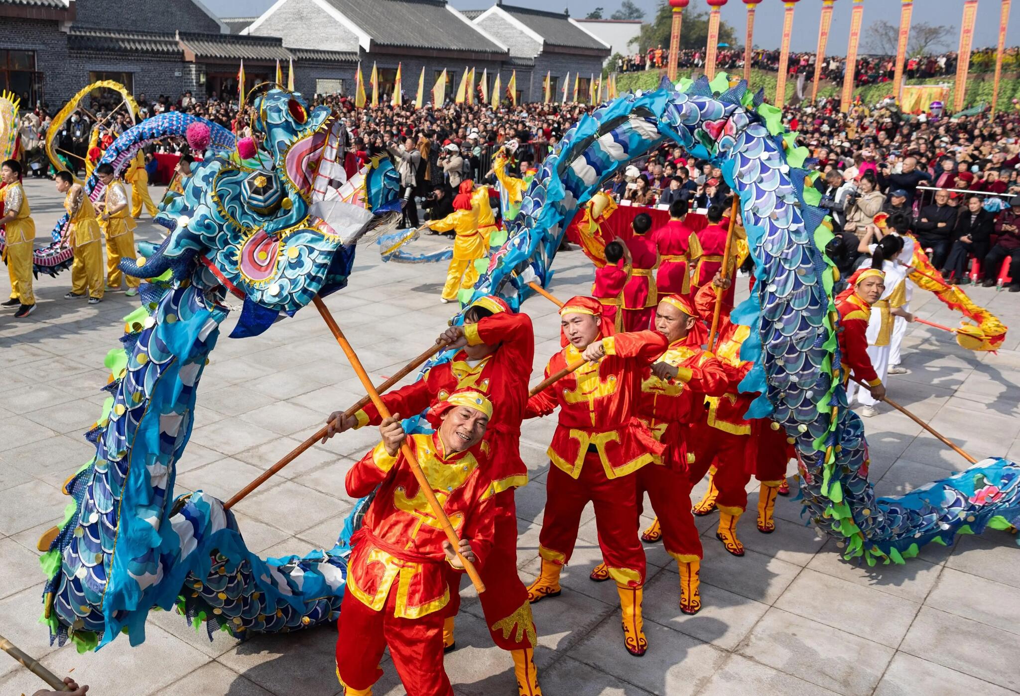 Chinese Festival Celebration Prop Sequins Dragon Dance Equipment Blue Loong Dance Costume
