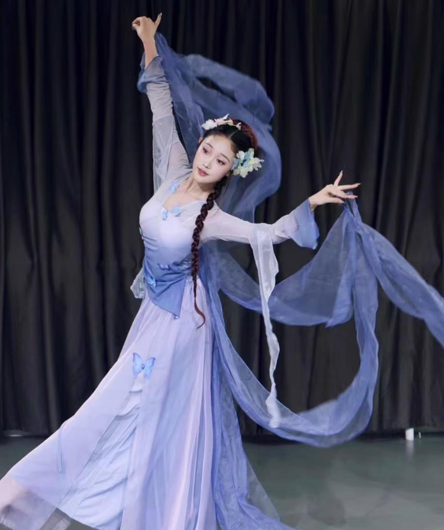 Chinese Butterfly Classical Dance Costume Kong Tan Zhi Dance Outfit Gradient Chiffon Dress