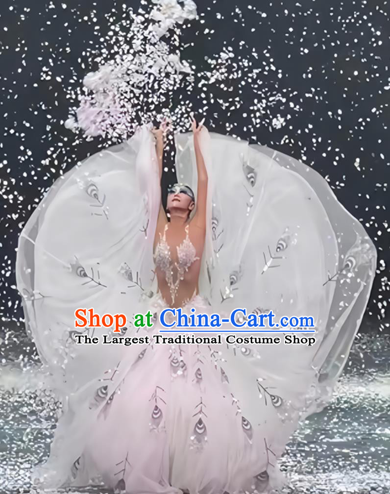 Spirit Of Peacock Stage Performance White Dress Yang Liping Peacock Dance Costume Chinese Dance Gown