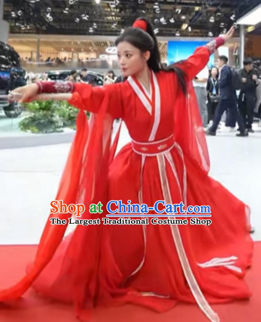 Chinese Han Tang Sword Dance Costume Red Female Flowing Dress Ancient Classical Dance Festive Performance Outfit