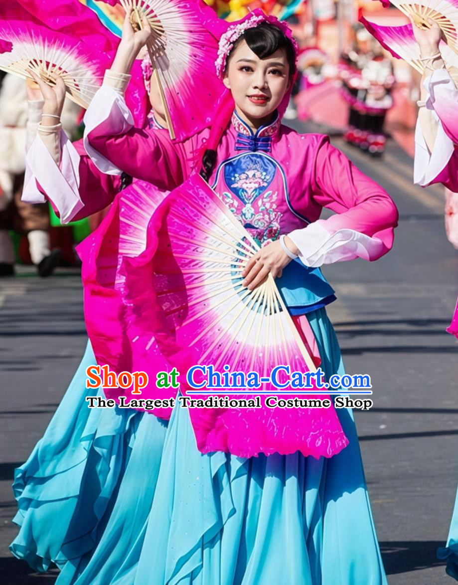 Shaanbei National Yangko Exhibition Dance Costume Women Fan Dance Clothing Umbrella Performance Outfit