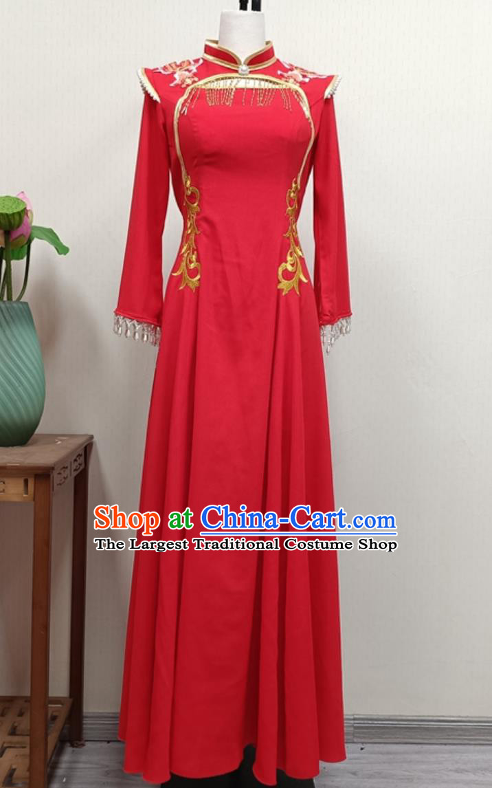 Yingge Dance Waist Drum Classical Performance Outfit Chinese Style Red Dress Woman Solo Fan Dance Costume