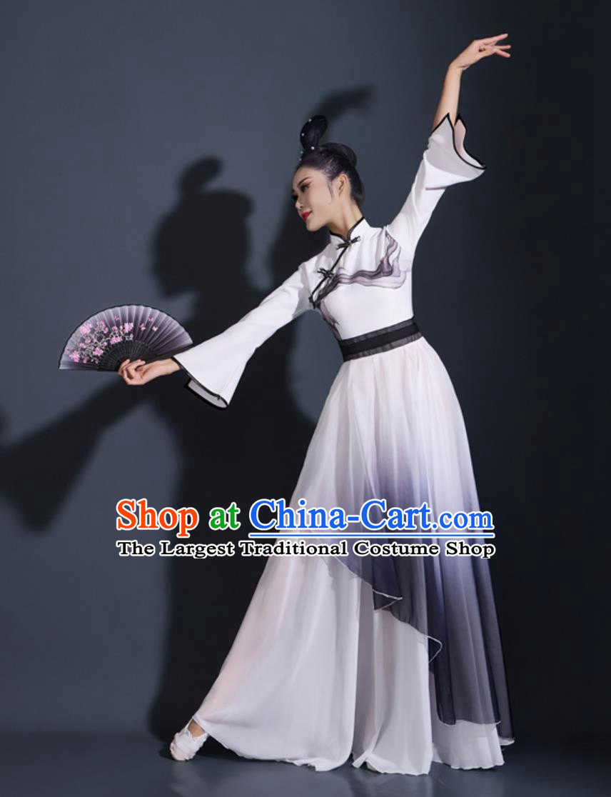 Opening Dance Flared Dress Ink Painting Gradient Costume Chinese Woman Solo Fan Dance Attire