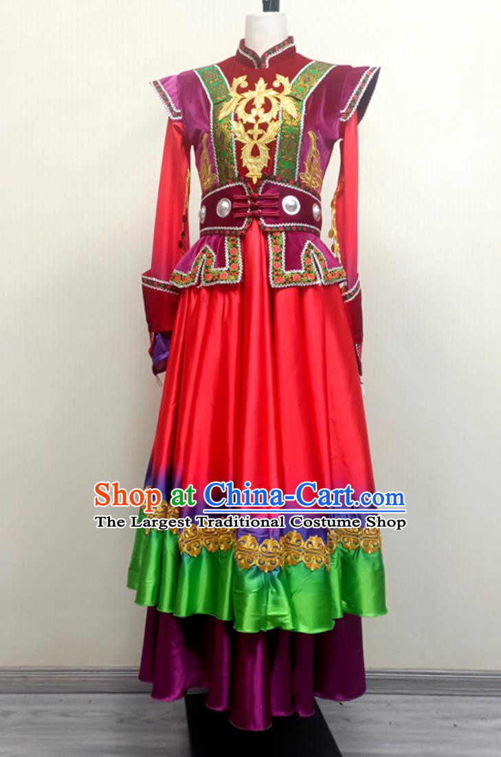 Mongolian Performance Costume Women Chinese Ethnic Minority Mongolian Robe Art Exam Performance Dress