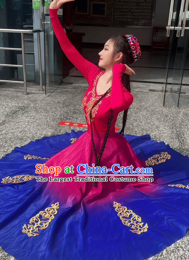 Xinjiang Dance Performance Costume Chinese Ethnic Style Long Dress Uyghur Performance Outfit Women Opening Dance Clothing
