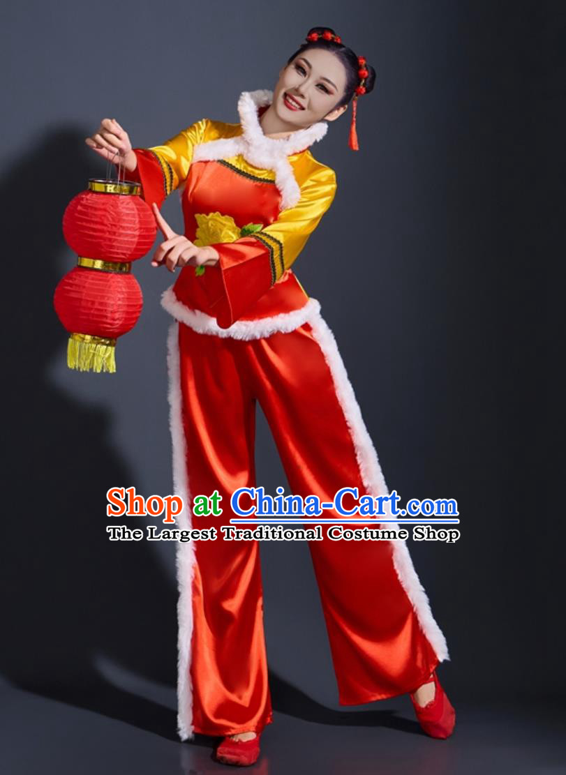 Drum Dance Costume Chinese Style Red Lantern Annual Gala Clothing Fan Dance Yangko Performance Outfit