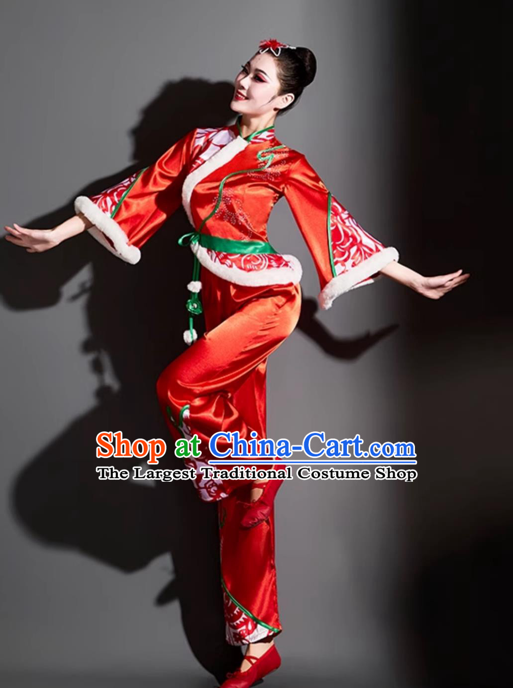 Chinese Style Drum Dance Costume Lantern Festival Fan Dance Yangko Performance Red Outfit