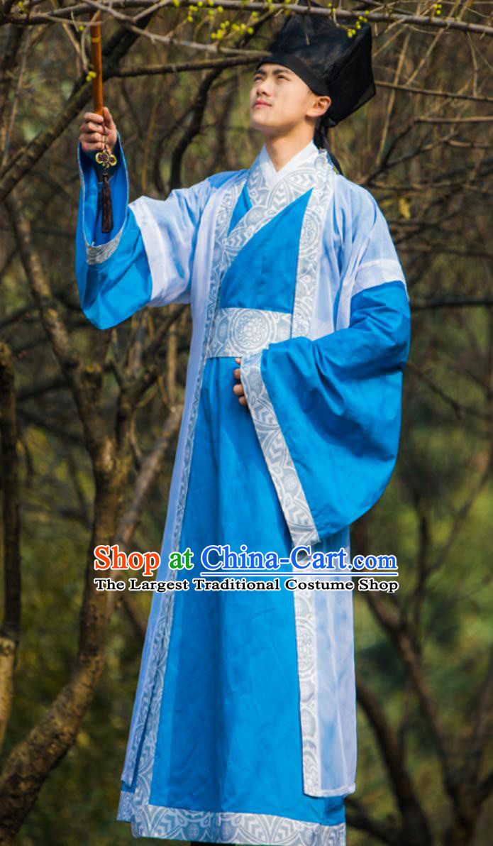 Mens Hanfu Traditional Chinese Scholar Gown Ancient Gentleman Zhiju Robe Long Half Sleeve Outfit