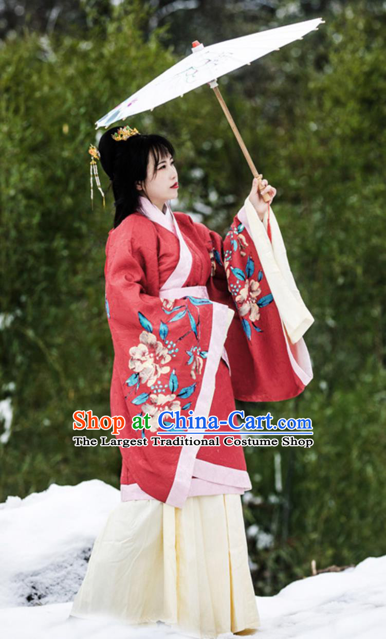 Hanfu Traditional Gown Ancient Chinese Women Dress Han Dynasty Red Double Wrap Quju Robe