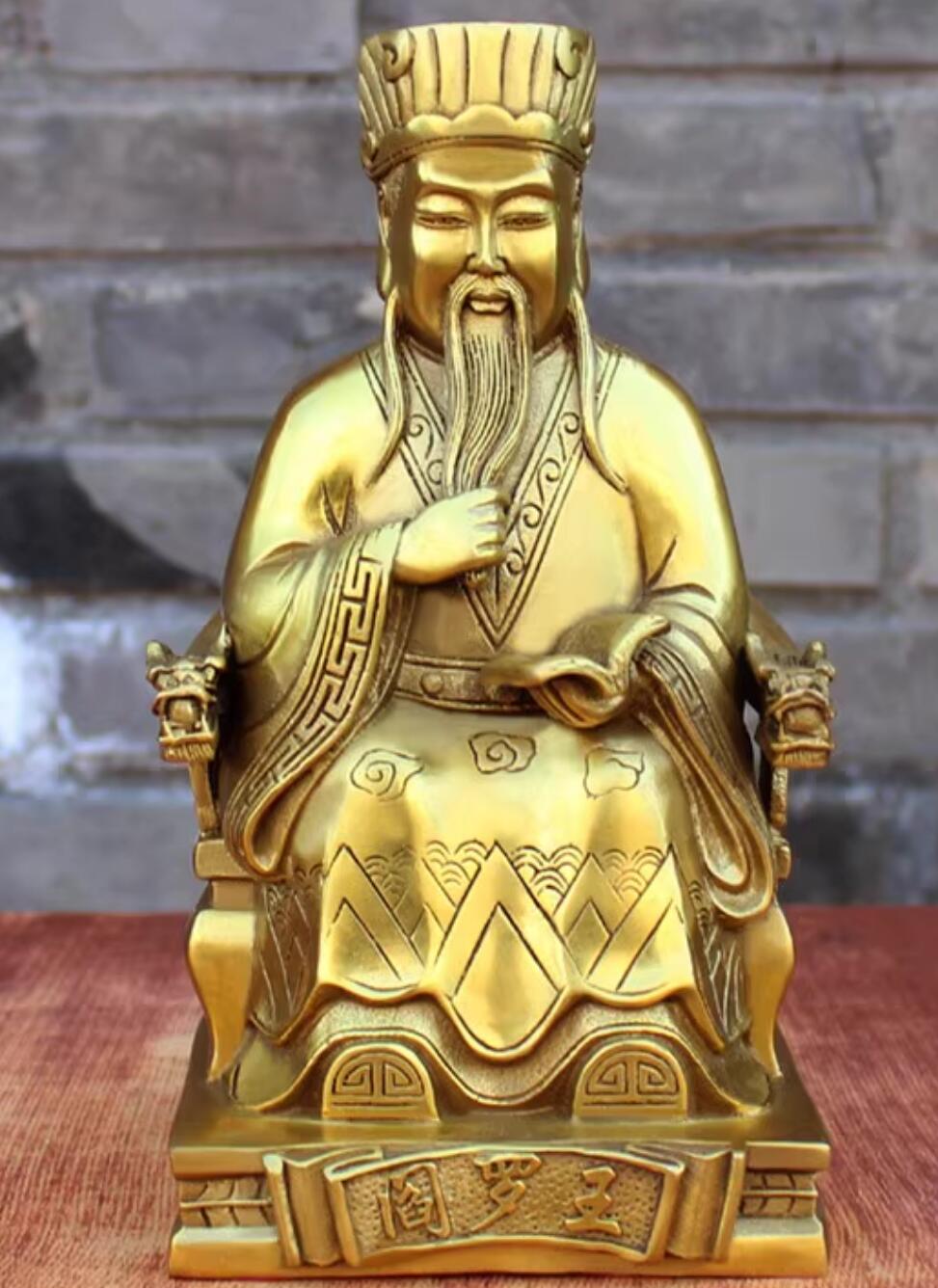 Handmade Full Copper Statue Of Yanluo Wang Brass King Of Hell Ornament Ten Courts Of Hell Deity Yan Wang Statue