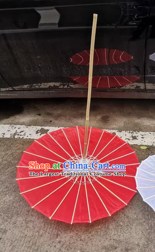 Handmade Hanfu Red Silk Umbrella Classical Dance Long Handle Umbrella Traditional Chinese Wedding Umbrella