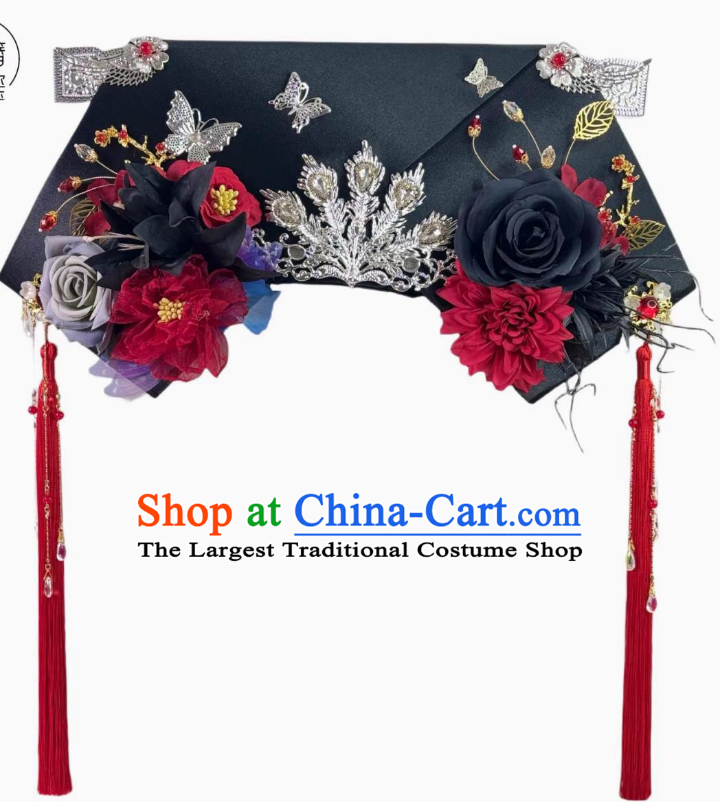 Chinese Manchu Empress Headwear Empresses in the Palace Qing Palace Ancient Costume Headpiece Handmade Wings