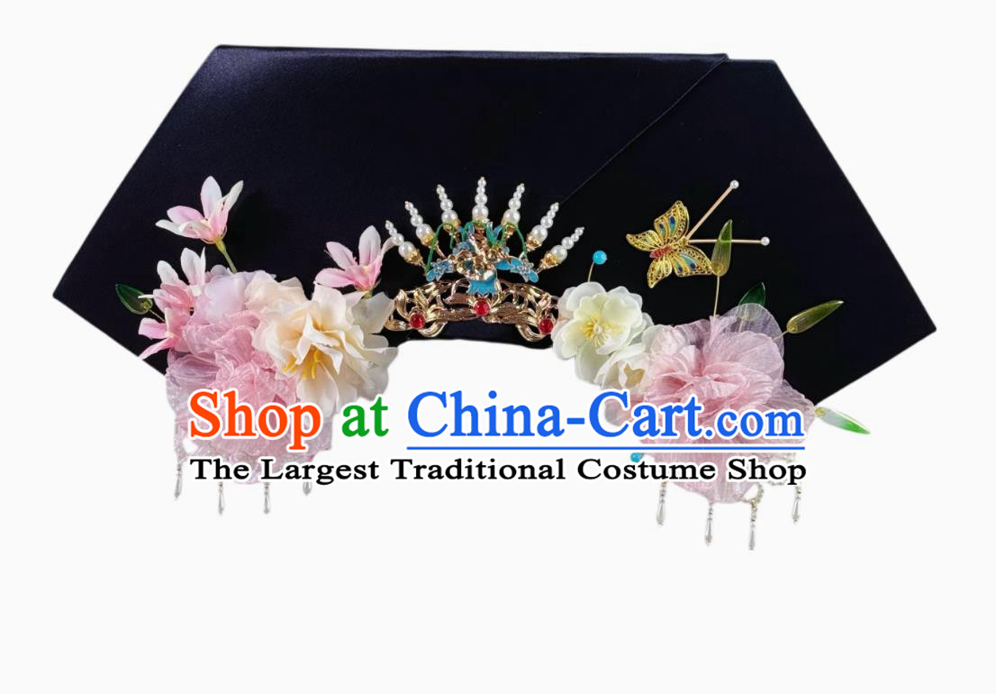 Chinese Handmade Wings Manchu Empress Headwear Empresses in the Palace Qing Palace Ancient Costume Headpiece