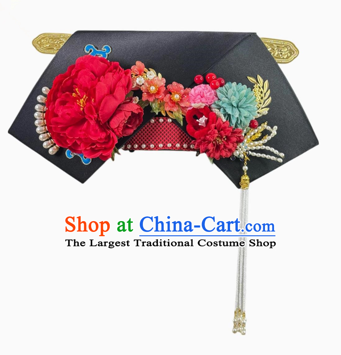 Chinese Qing Palace Handmade Wings Manchu Empress Headwear Empresses in the Palace Red Peony Hat