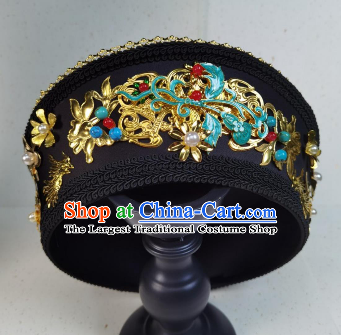 Empress Noble Consort Hat Handmade Diadem Hair Accessory Ruyi Zhuan Style Qing Dynasty Manchu Headpiece