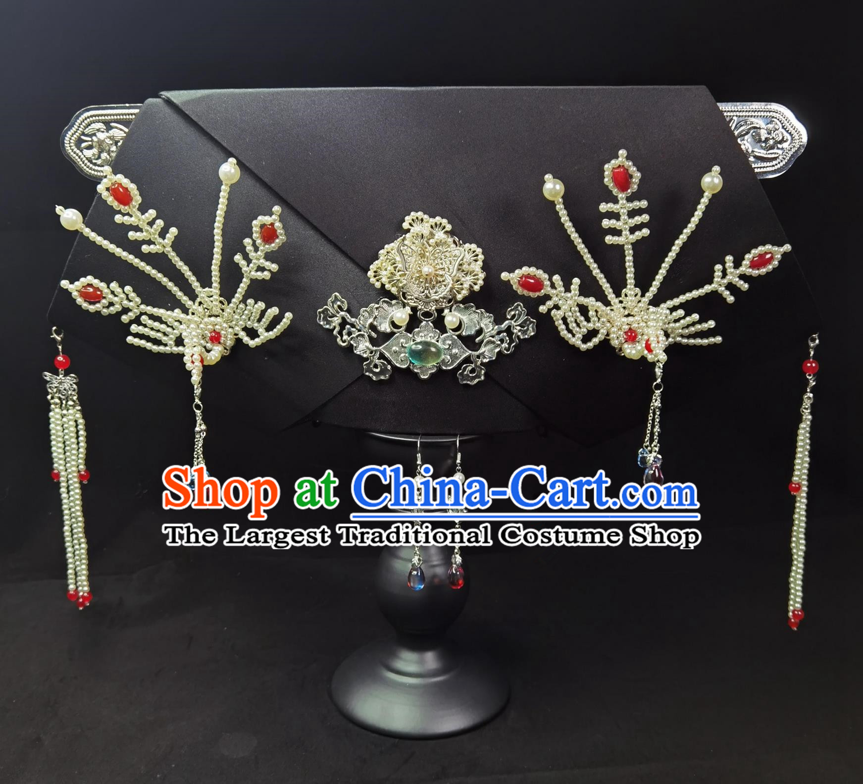 Qing Dynasty Royal Princess Consort Hair Ornament Ancient Chinese Style Handmade Hair Accessory Pearl Phoenix Manchu Headpiece