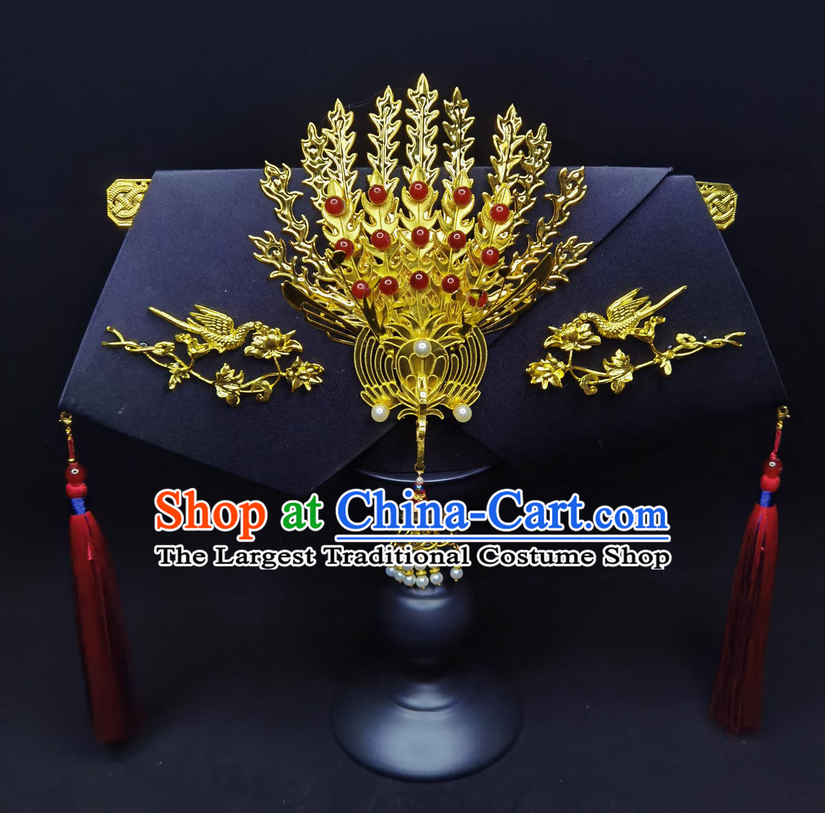 Handmade Manchu Headpiece Golden Phoenix Hat Qing Dynasty Royal Princess Consort Hair Ornament Ancient Chinese Style Hair Accessory