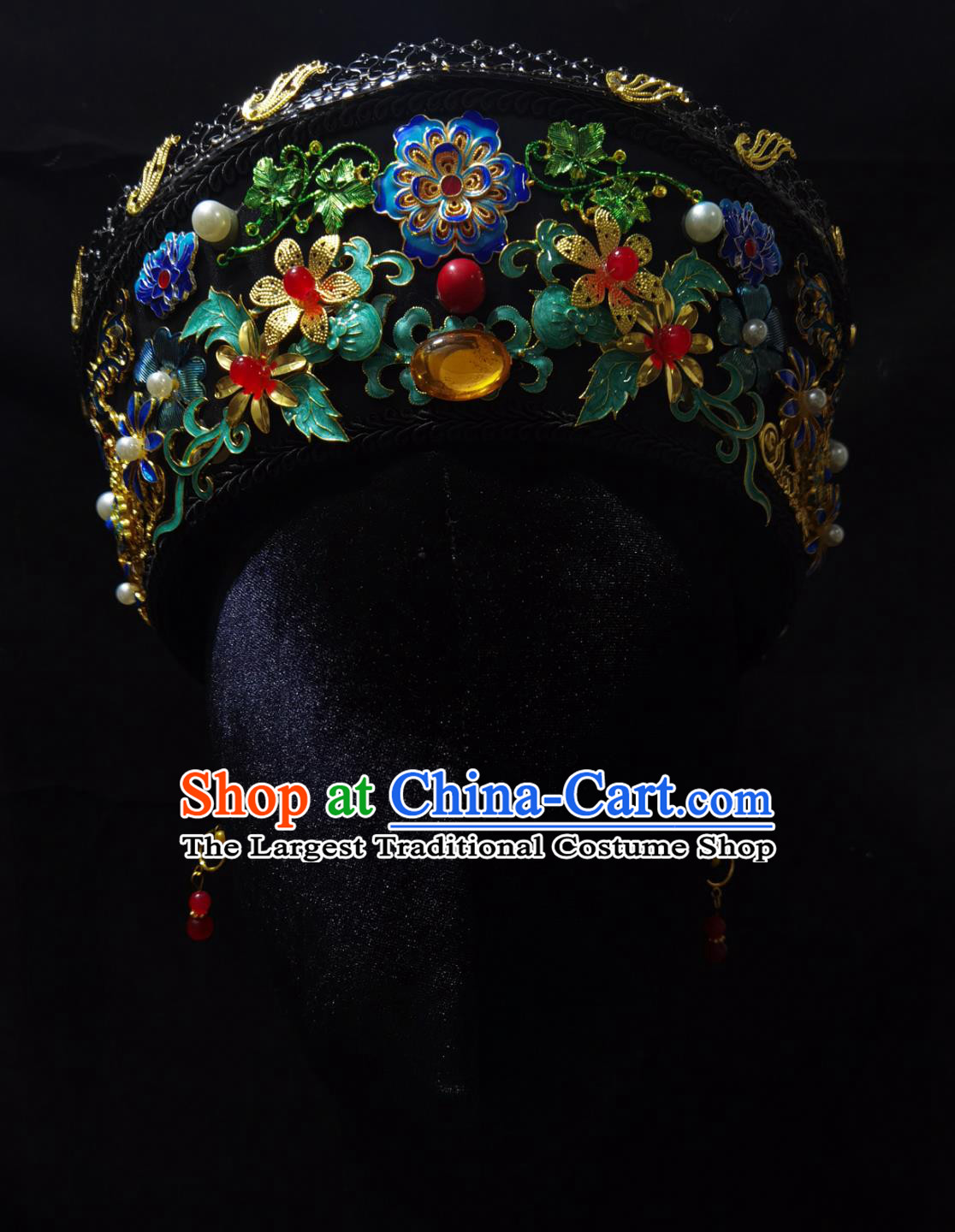 Royal Qing Manchu Headpiece Zhen Huan Style Princess Hairpin Vintage Handmade Hat Chinese Palace Hair Jewelry