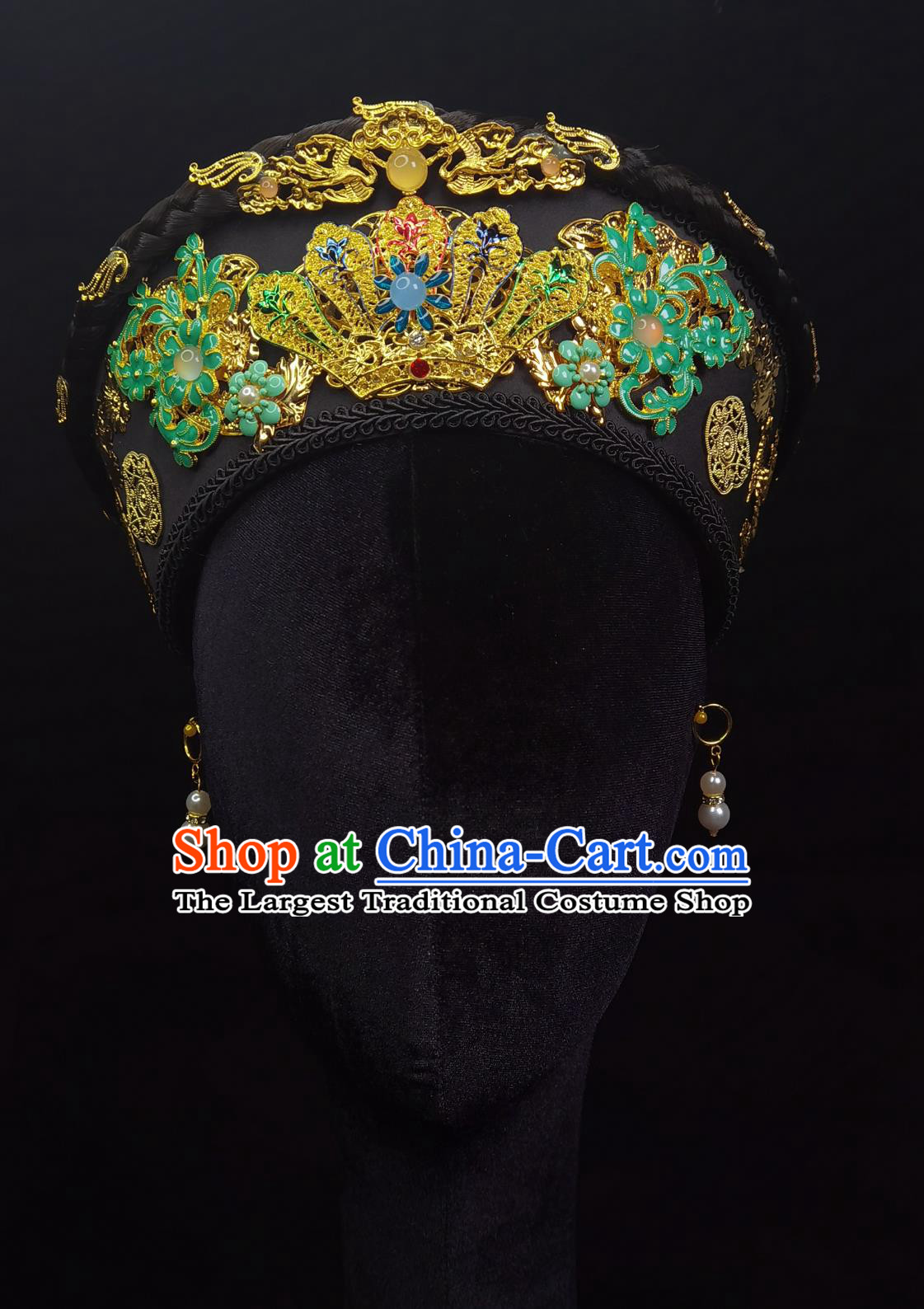 Chinese Vintage Handmade Hat Palace Hair Jewelry Royal Qing Manchu Headpiece Zhen Huan Style Princess Hairpin