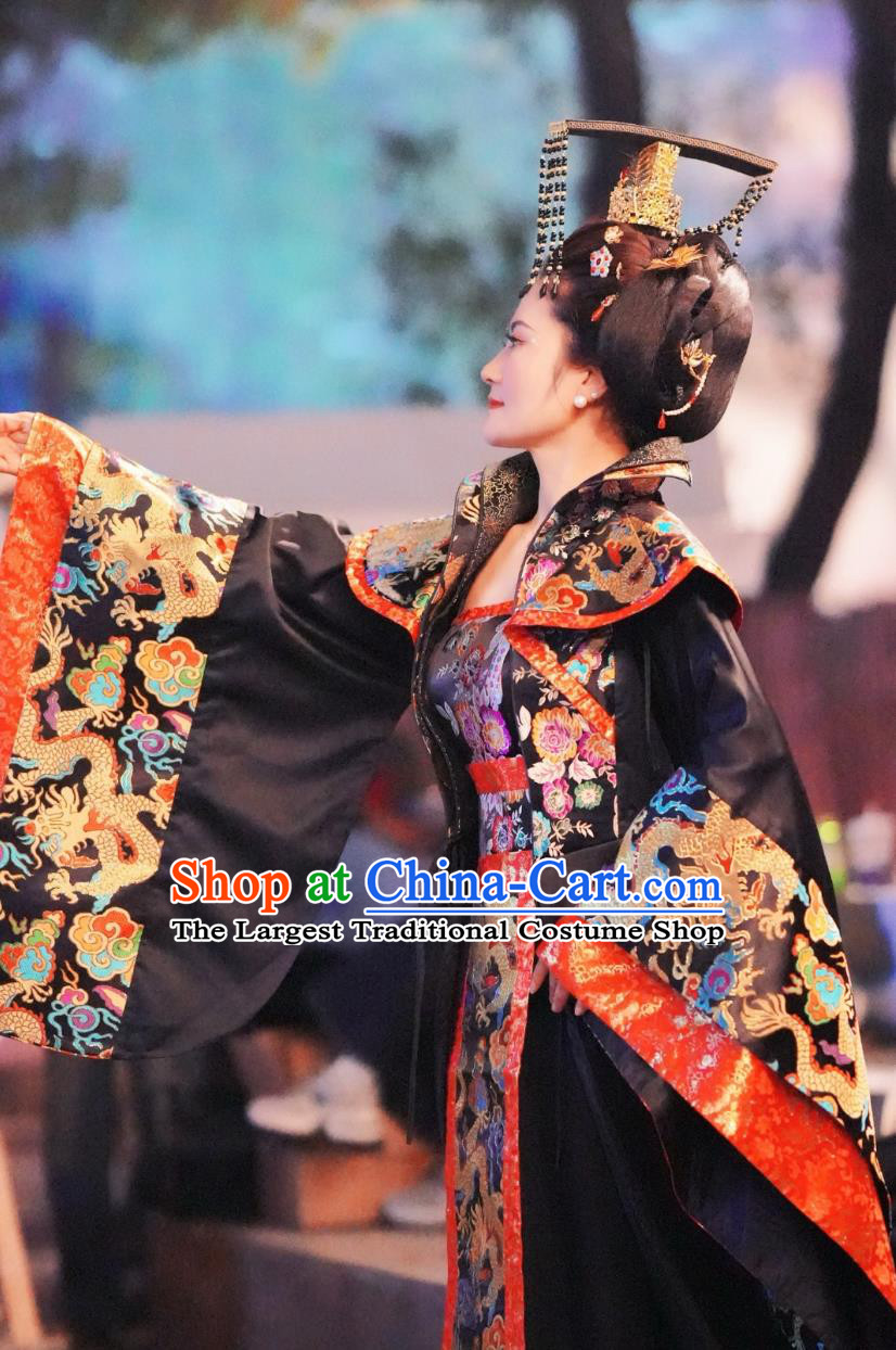 Tang Dynasty Empress Wu Zetian Costume Hanfu Black Noble Consort Queen Dress Ancient Chinese Clothing