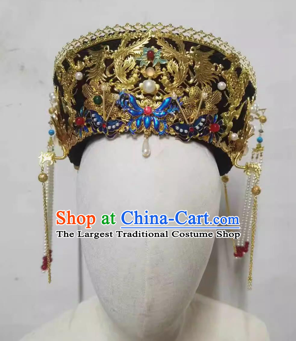 Palace Drama Vintage Diadem Handmade Golden Hair Ornament Ruyi Zhen Huan Zhuan Royal Court Hat Qing Dynasty Manchu Headpiece