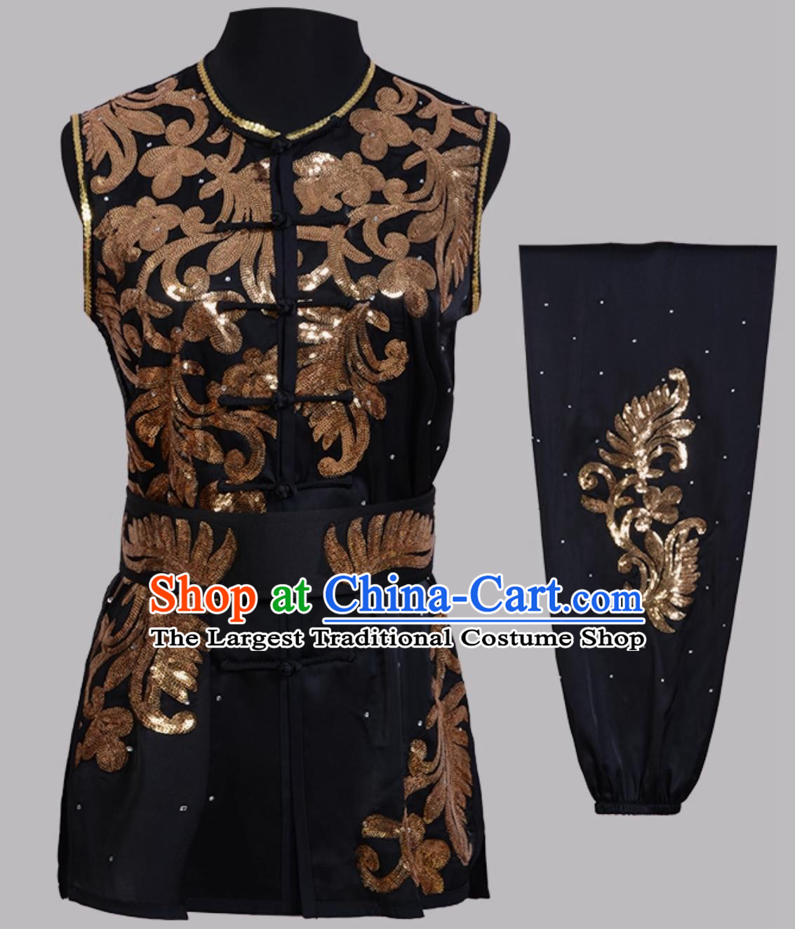 South Fist Costume Sequins Embroidery Kung Fu Suit Nanquan Colorful Costume Black Martial Arts Training Uniform