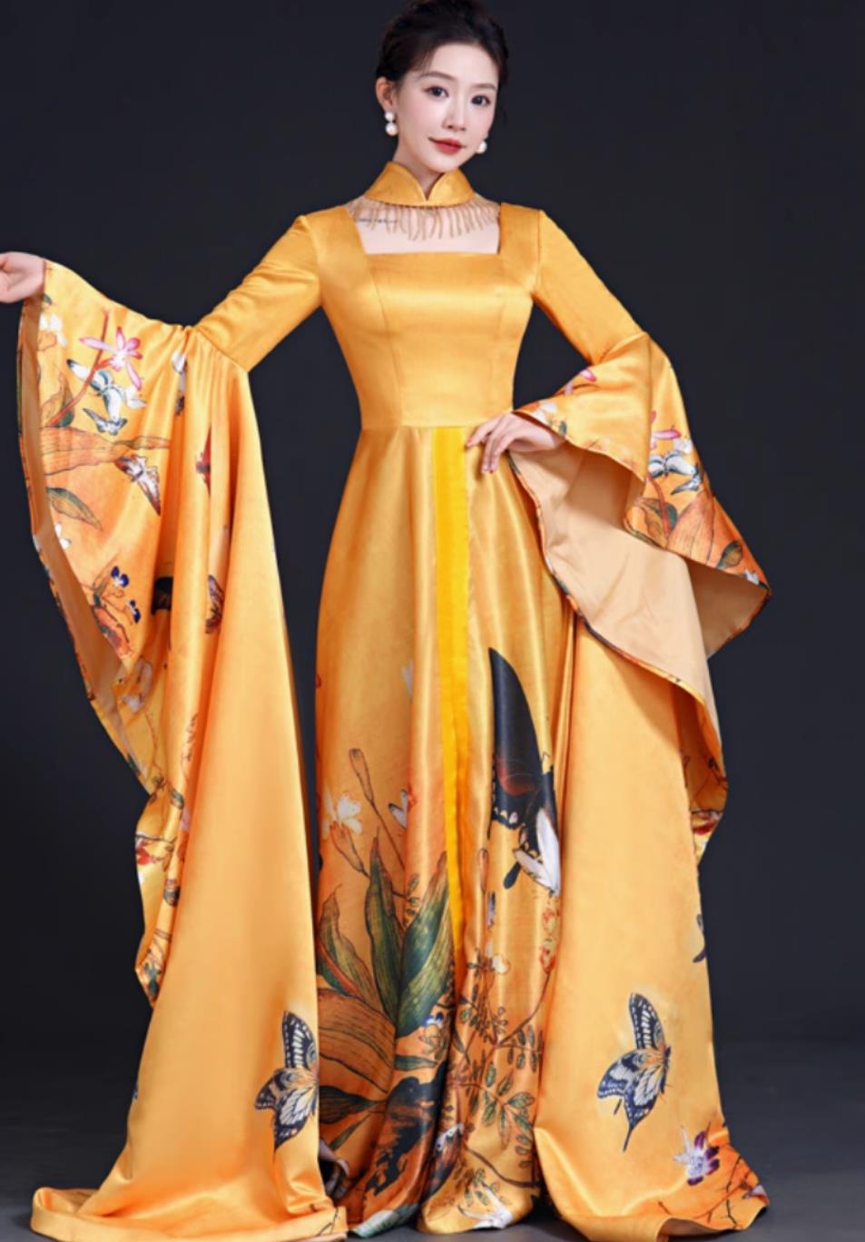Chinese Style Runway Evening Gown Vocal Performance Hosting Dress Model Cheongsam Long Style Performance Costume