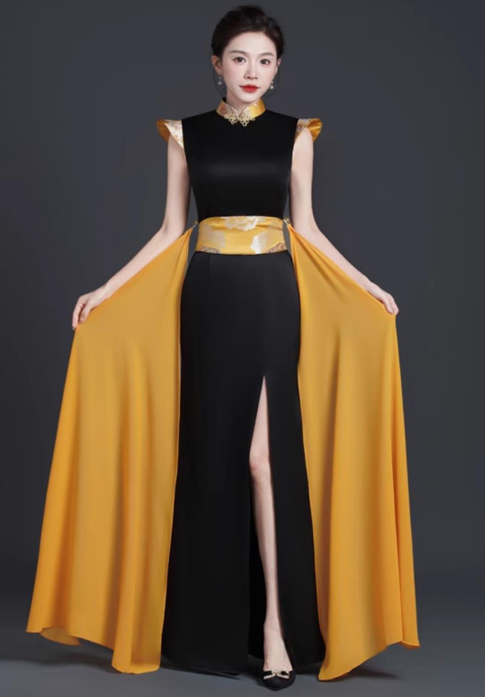 Stage Performance Qipao Slim Long Evening Dress Chinese Banquet Gown