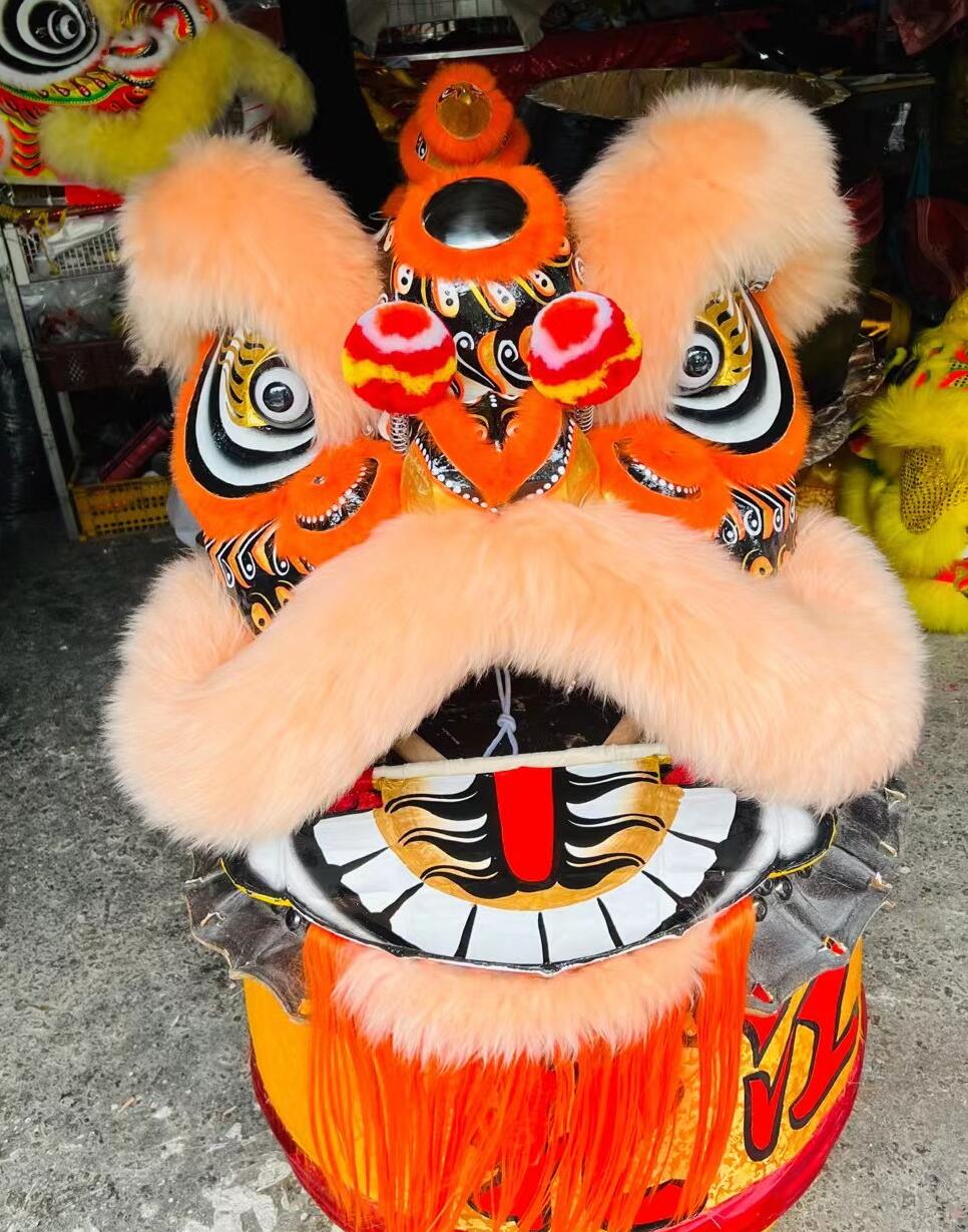 Handmade Light Orange Wool Lion Dance Costume Traditional Chinese Festival Dance Fut San Lion Head and Clothes Complete Set