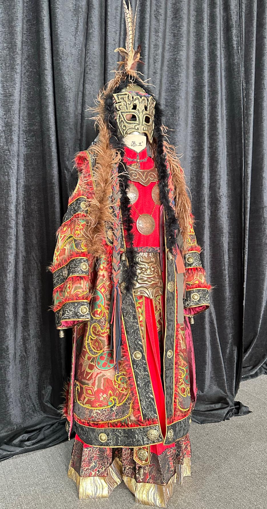 Chinese Nuo Opera Primitive Tribe Priest Clothing Hand Embroidered Red Garment Ethnic Minority Dance Performance Costume