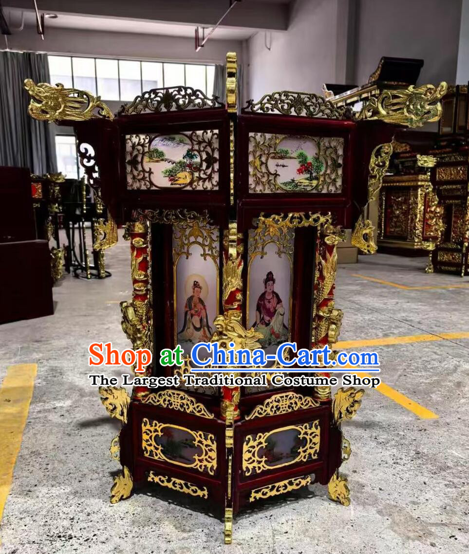 Chinese Buddha Hall Lamp Classical Wooden Art Handmade Glass Palace Lantern