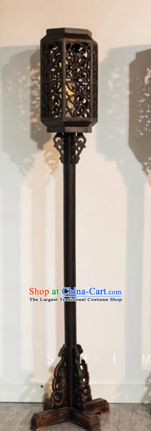 Chinese Palace Lantern Floor Lamp Stand Wood Antique Distressed Ming Qing Dynasty Style Light