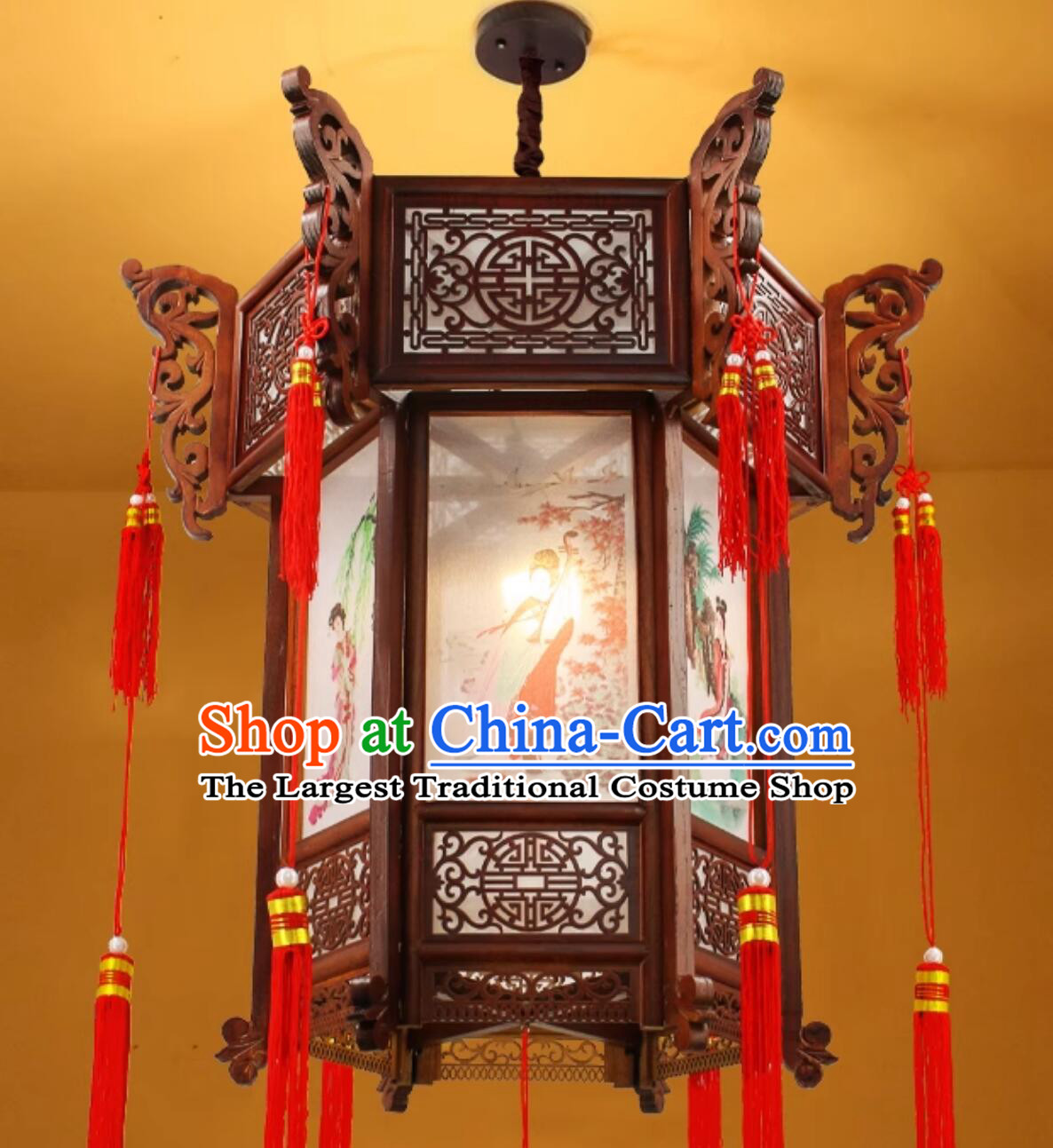 Chinese Wood Palace Lantern Antique Style Courtyard Decorative Pendant Light Traditional Beauty Lamp