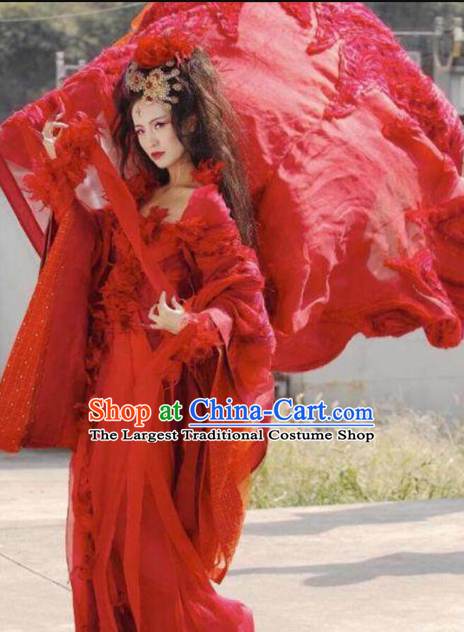 Chinese Paladin 3 Fire Ghost King Cosplay Costume Ancient Chinese Queen Red Dress Flame Demon King Replica Clothing