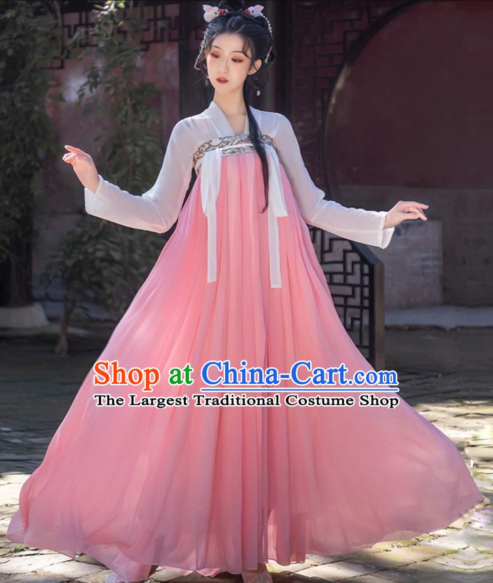 Chinese Traditional Hanfu Women High Waist Pink Ruqun Ancient Princess Clothing