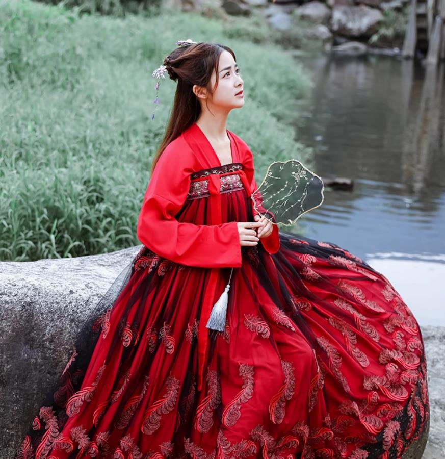 Ancient Princess Embroidered Clothing Chinese Traditional Hanfu Women High Waist Red Ruqun