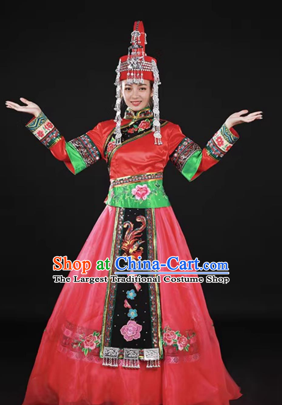 She Minority Group Women Traditional Costume Catwalk Chinese Ethnic Dance Performance Long Dress