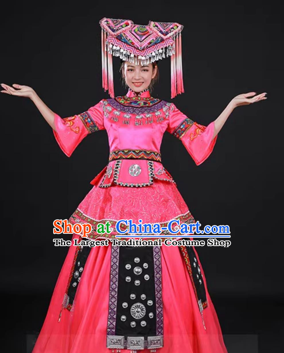 Embroidered Zhuang Ethnic Women Performance Costume March Third Festival Guangxi Yunnan Ceremonial Dress