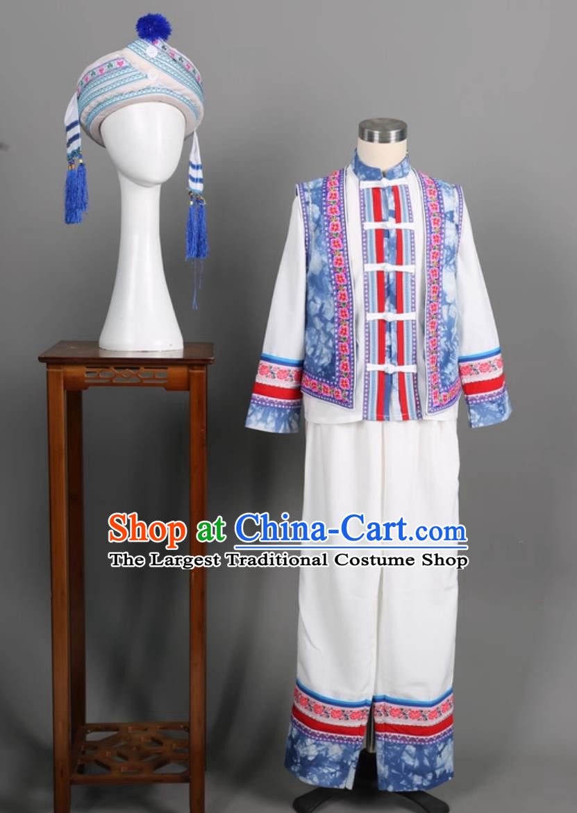 Yunnan Dali Ethnic Boys Clothing Chinese Bai Minority Performance Costume Traditional Festival Stage Show Outfit