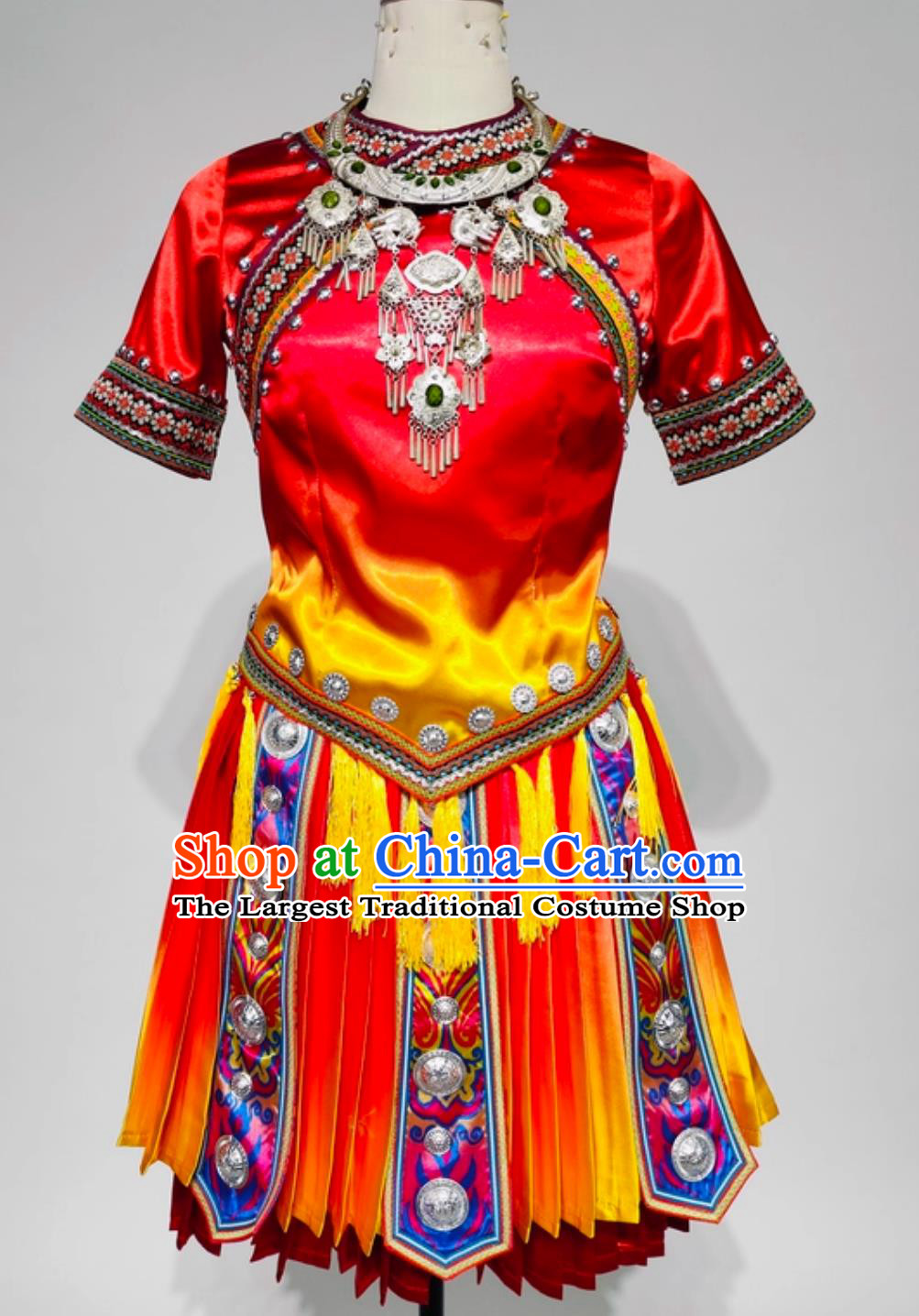 Yunnan Ethnic Style Dance Short Dress Guizhou Minority Embroidered Costume Chinese Women Miao Stage Performance Attire