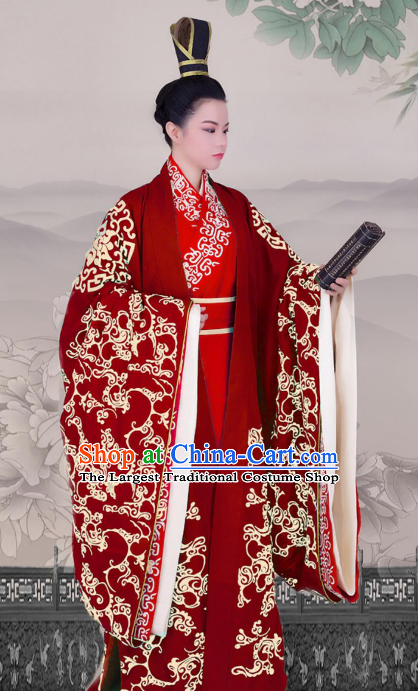 Zhou Dynasty Groom Embroidered Red Gown Ancient Chinese Clothing Emperor Wedding Hanfu