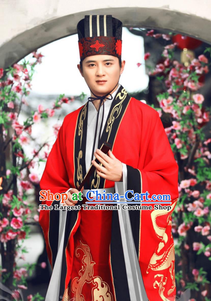 Chinese Tang Dynasty Wedding Costume Men Embroidered Attire Ancient Groom Hanfu