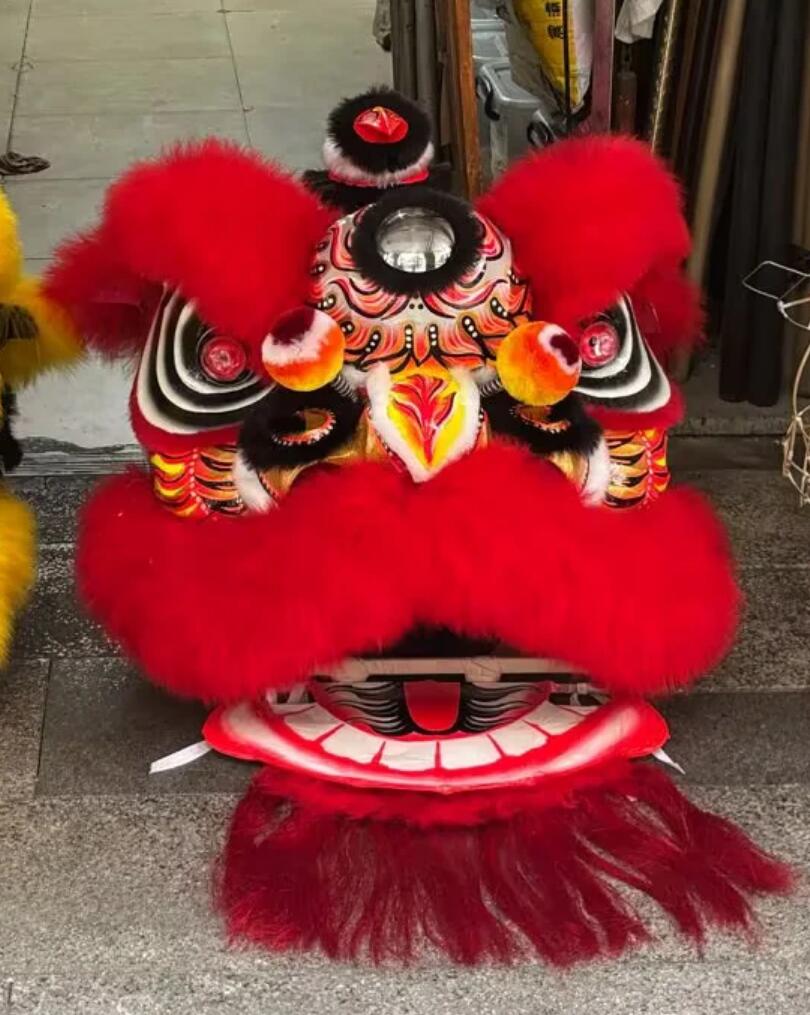 Traditional Festival Ceremony Lion Head Equipment Handmade Red Wool Fut San Lion Chinese Lion Dance Costume