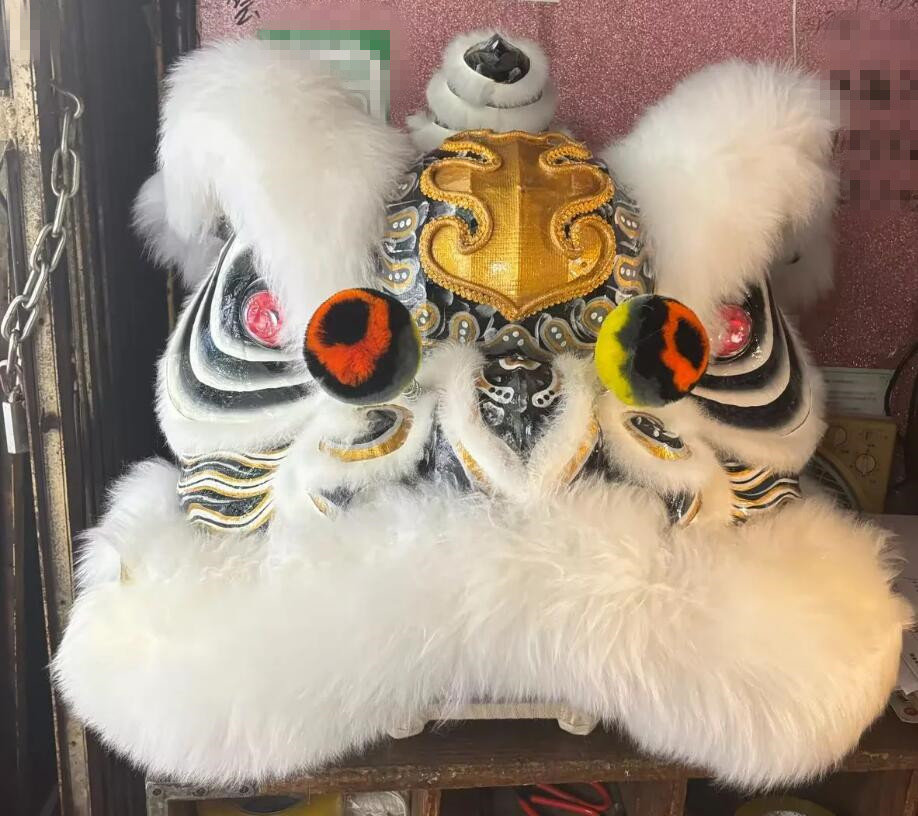 Chinese Lion Dance Costume Traditional Festival Ceremony Lion Head Equipment Handmade White Wool Fut San Lion
