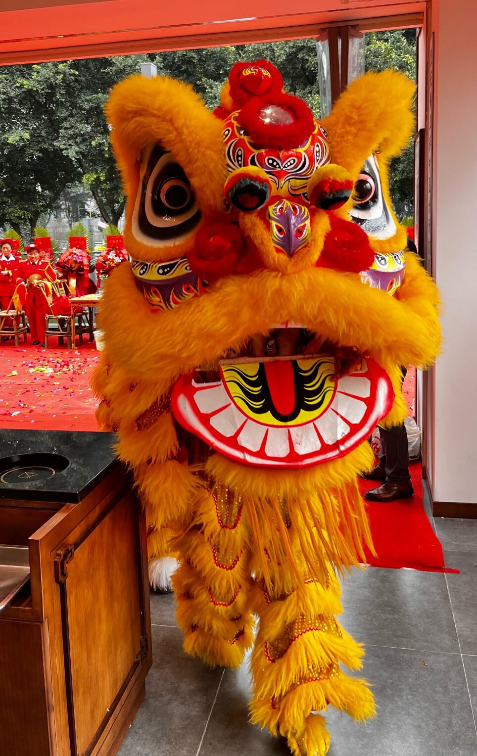 Traditional Lion Dance Costume Handmade Golden Wool Fut San lion Head Chinese Festival Celebration Equipment Complete Set