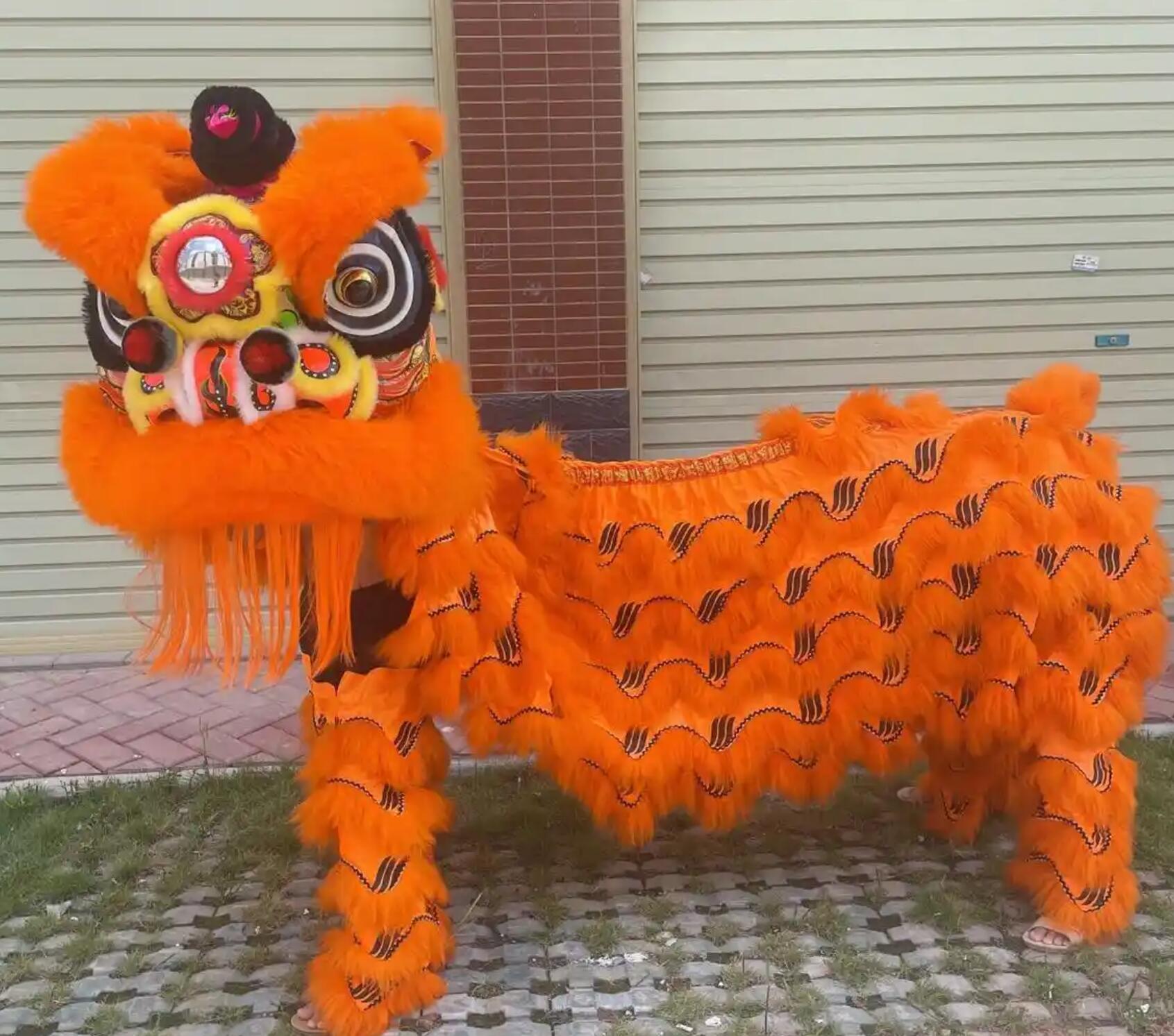 Orange Wool Handmade Fut San lion Head Chinese Festival Celebration Equipment Traditional Lion Dance Tiger Spot Costume Complete Set