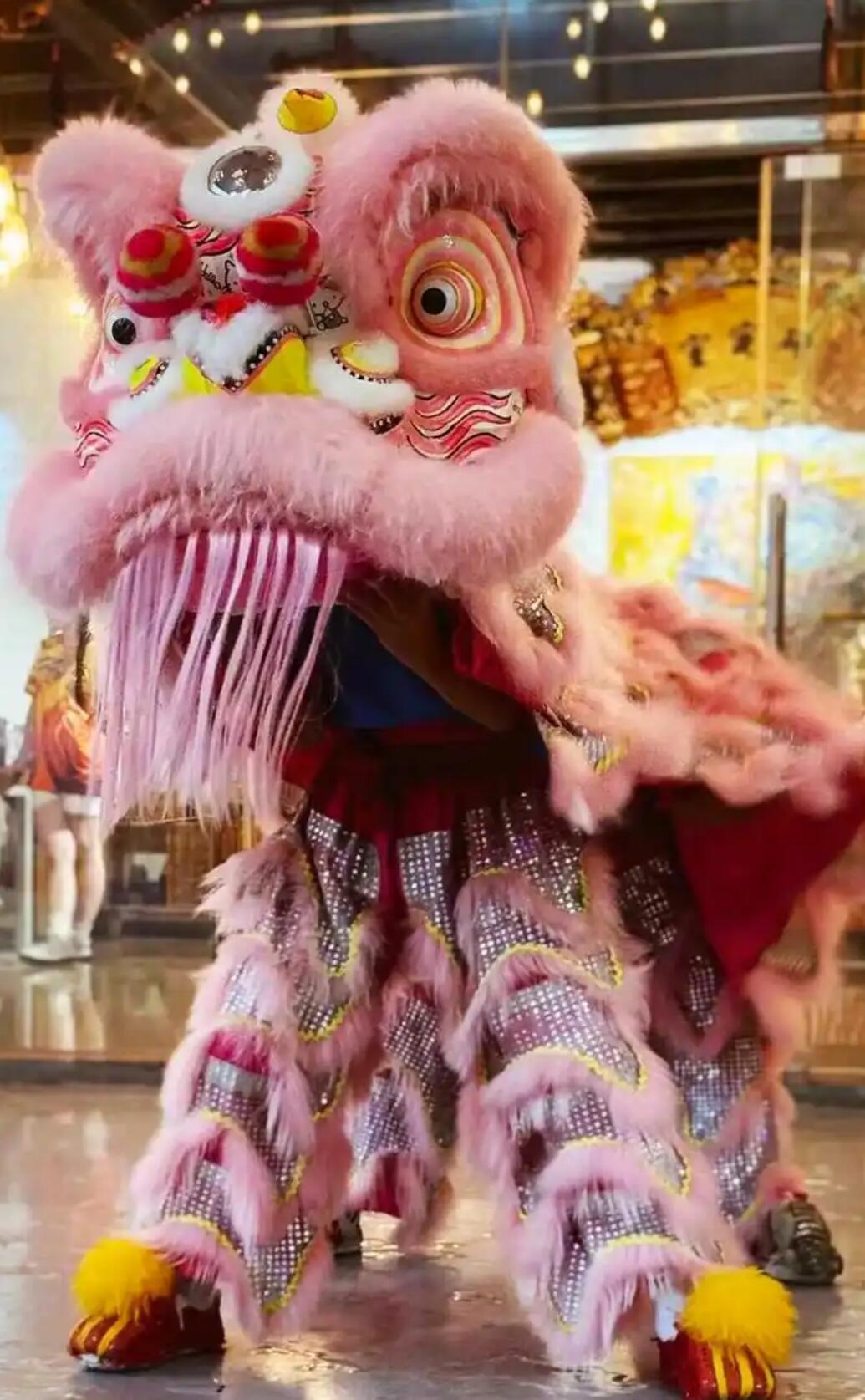Pink Wool Traditional Lion Dance Costume Handmade Fut San lion Head Chinese Festival Celebration Equipment Complete Set